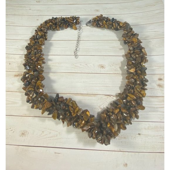 Chuck Clemency STS 925 Tiger's Eye Necklace Chip Beaded Signed - Picture 6 of 7